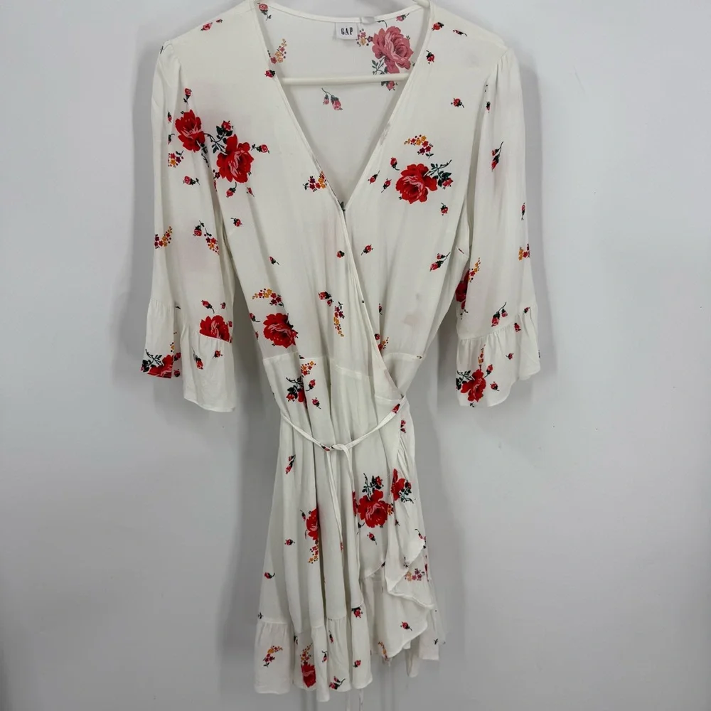 GAP Floral ruffle Wrap Mini Dress - White and Red L - Picture 3 of 15